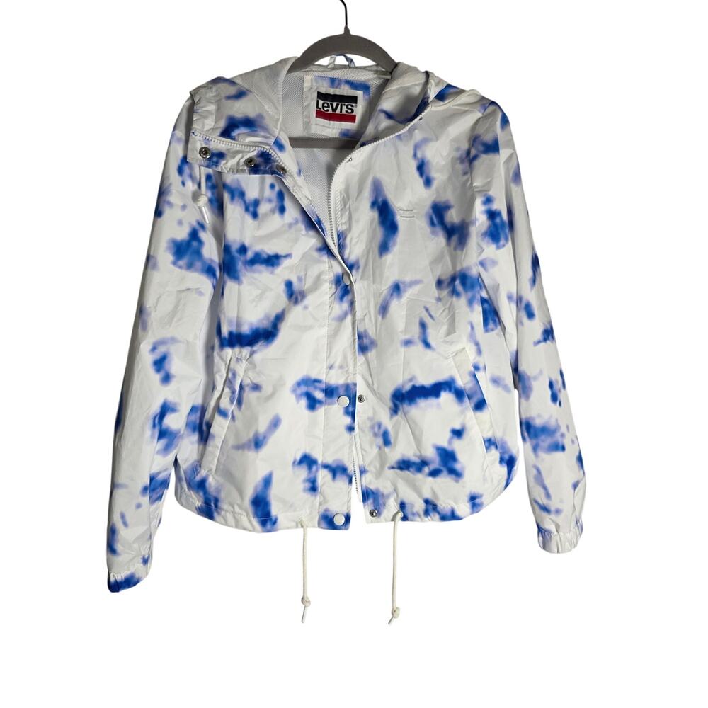 Levis Blue Tie Dye Windbreaker Rain Jacket Womens Small Lightweight Utility Hood